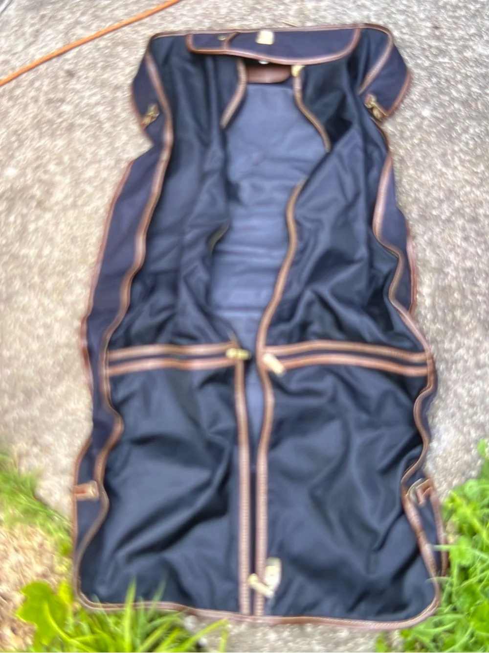 Vintage Jaguar Navy Canvas & Leather Trim Hanging Garment Bag